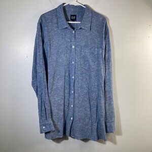 Womens Gap Linen Blend Button Shirt Long‎ Sleeve Mid Weight Heathered Blue 2XL